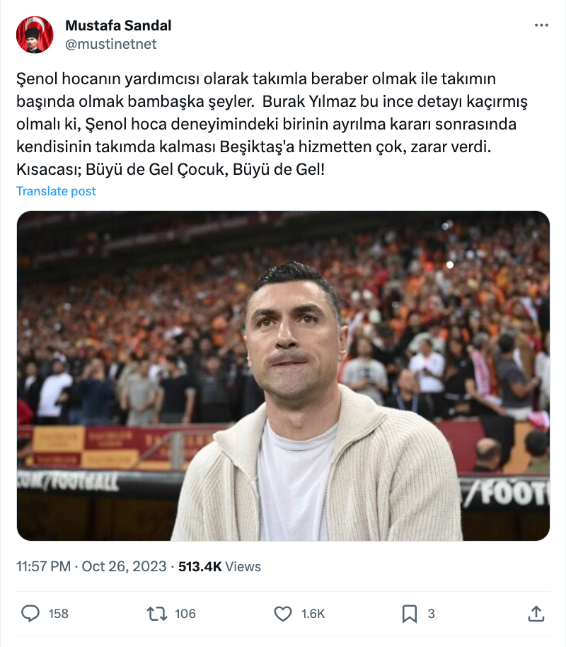 mustafa sandal in besiktas in maglubiyetine burak yilmaz yorumu buyude gel cocuk